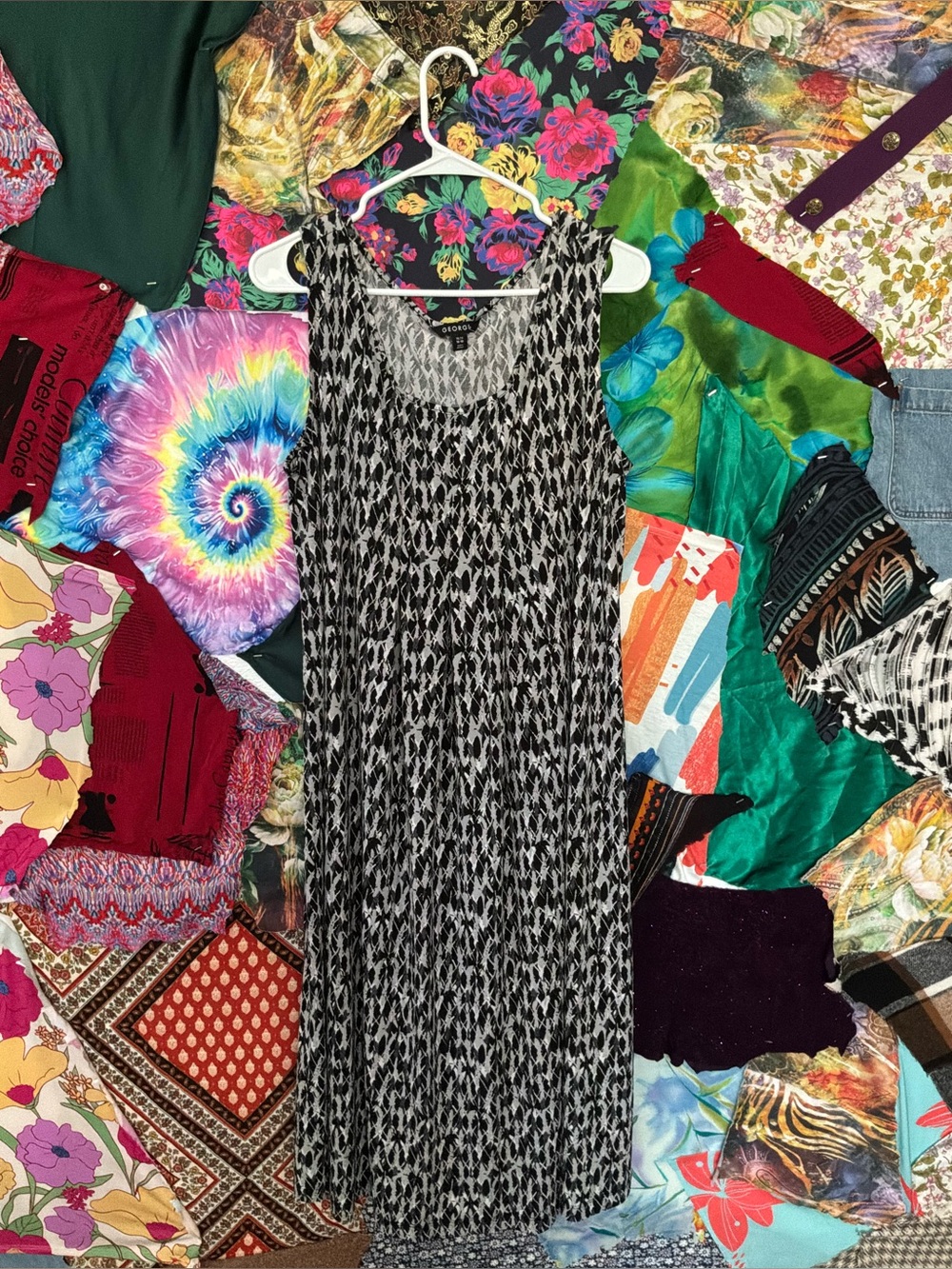 George Black and White Printed Sleeveless Maxi Dress